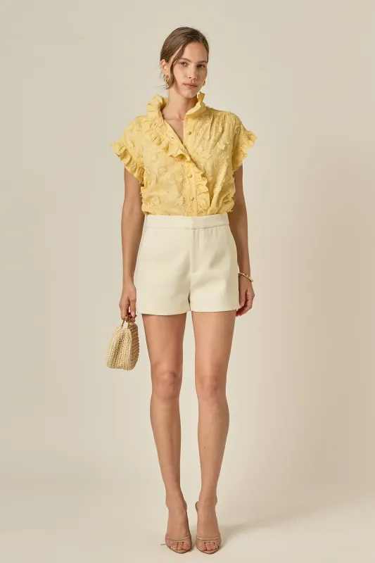 Embroidered Ruffle Short Sleeve Shirt made by English Factory