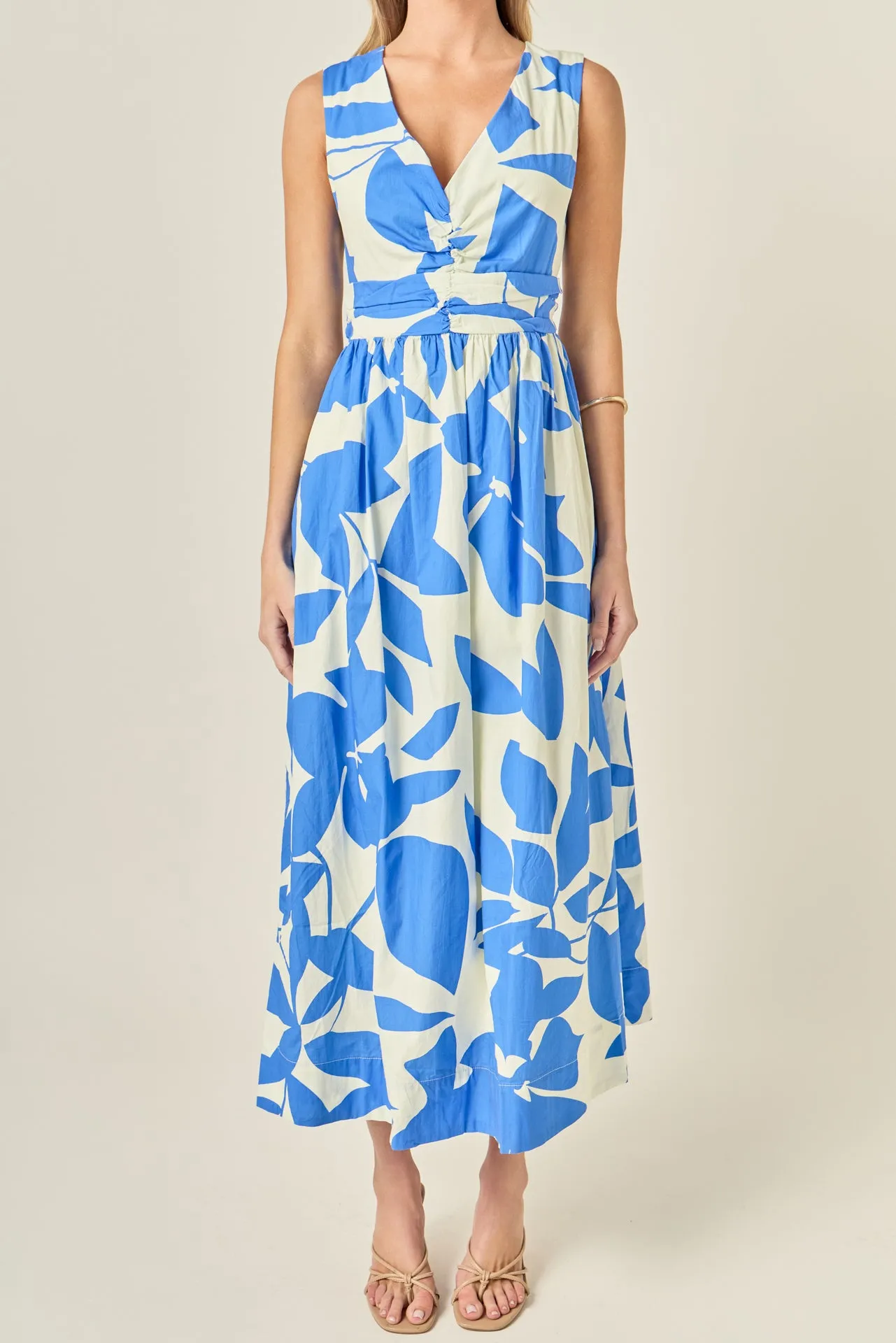 Puff Sleeve Print Ruched Midi Dress sold by English Factory product image thumbnail 2