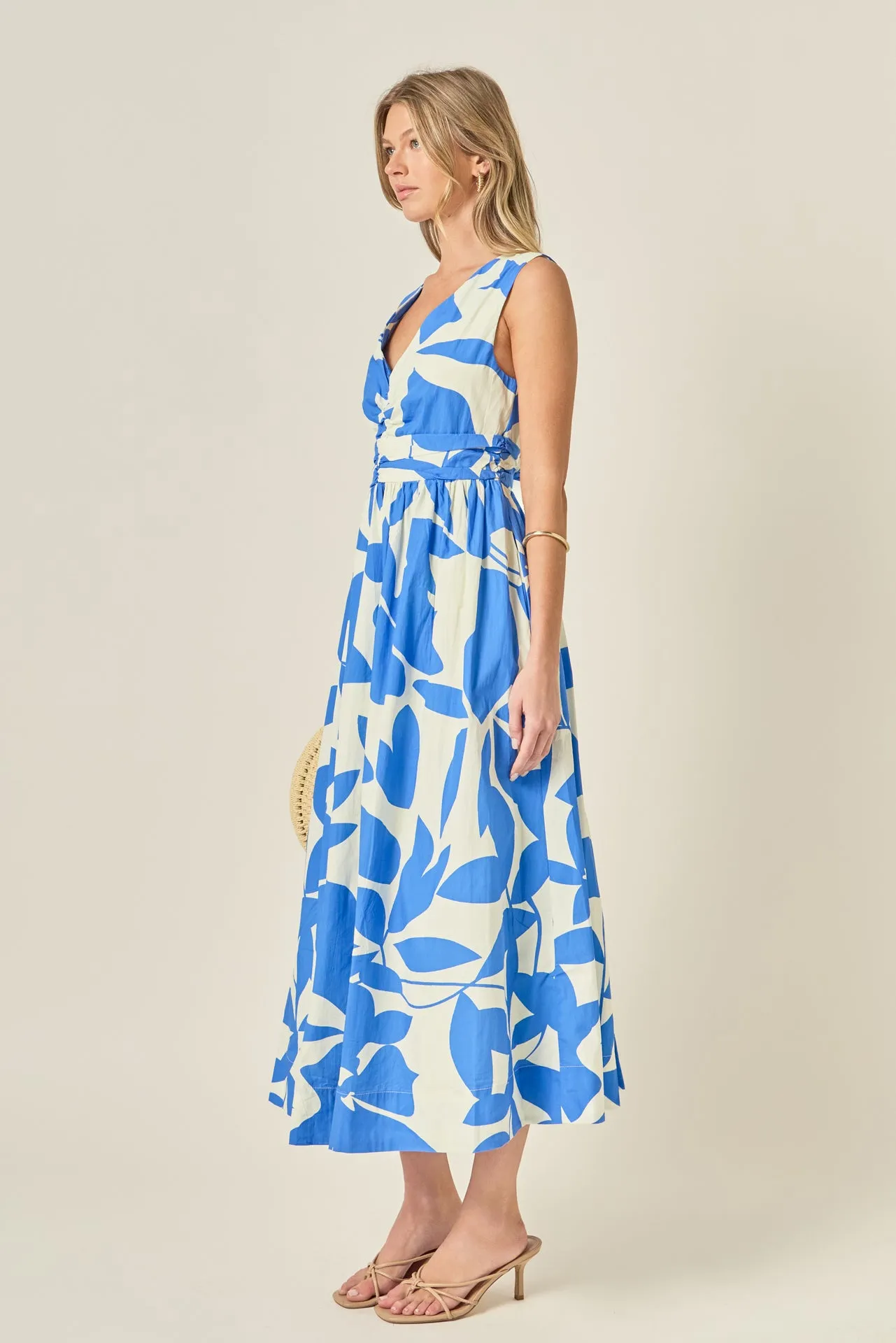 Puff Sleeve Print Ruched Midi Dress sold by English Factory product image thumbnail 4
