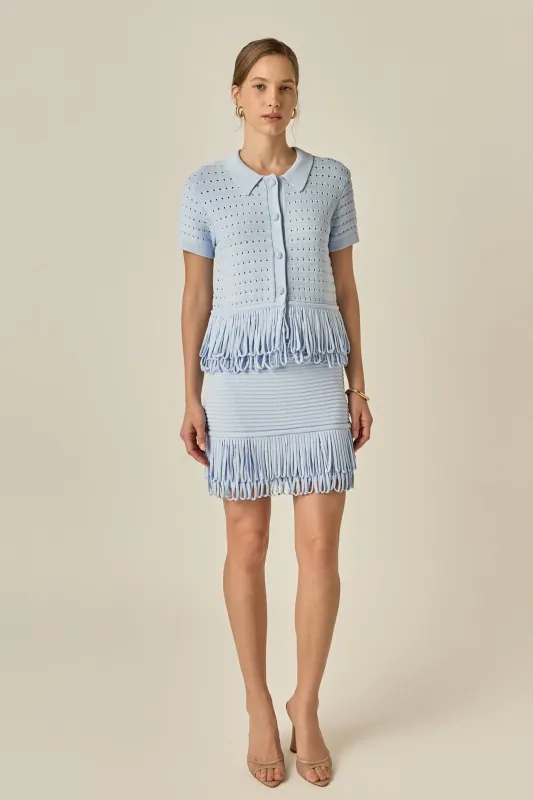 Fringe Detail Knit Top made by English Factory