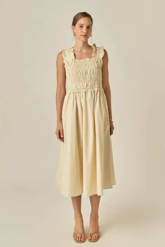 Ruffled Shoulder Straps Midi Dress made by English Factory