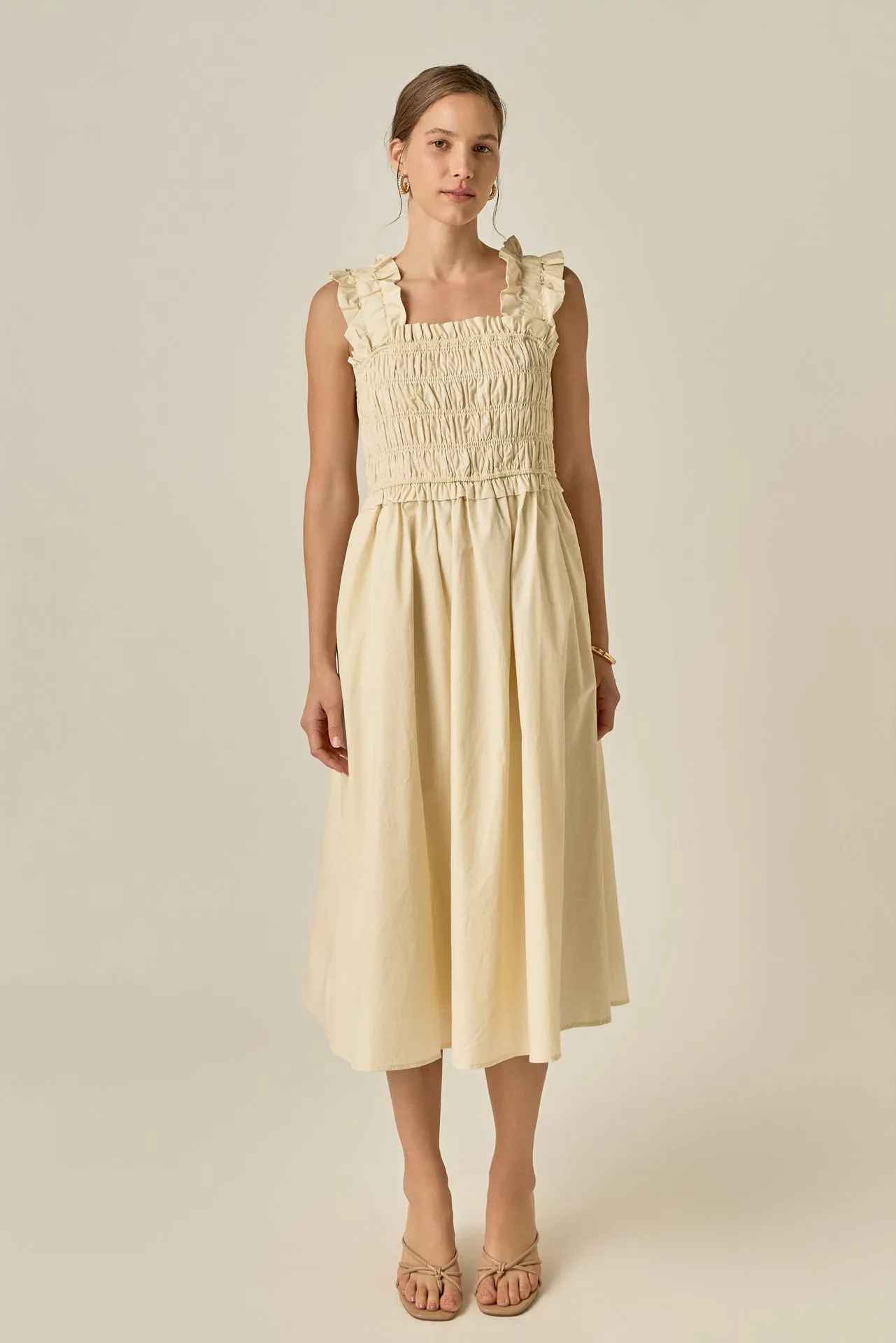 Ruffled Shoulder Straps Midi Dress sold by English Factory