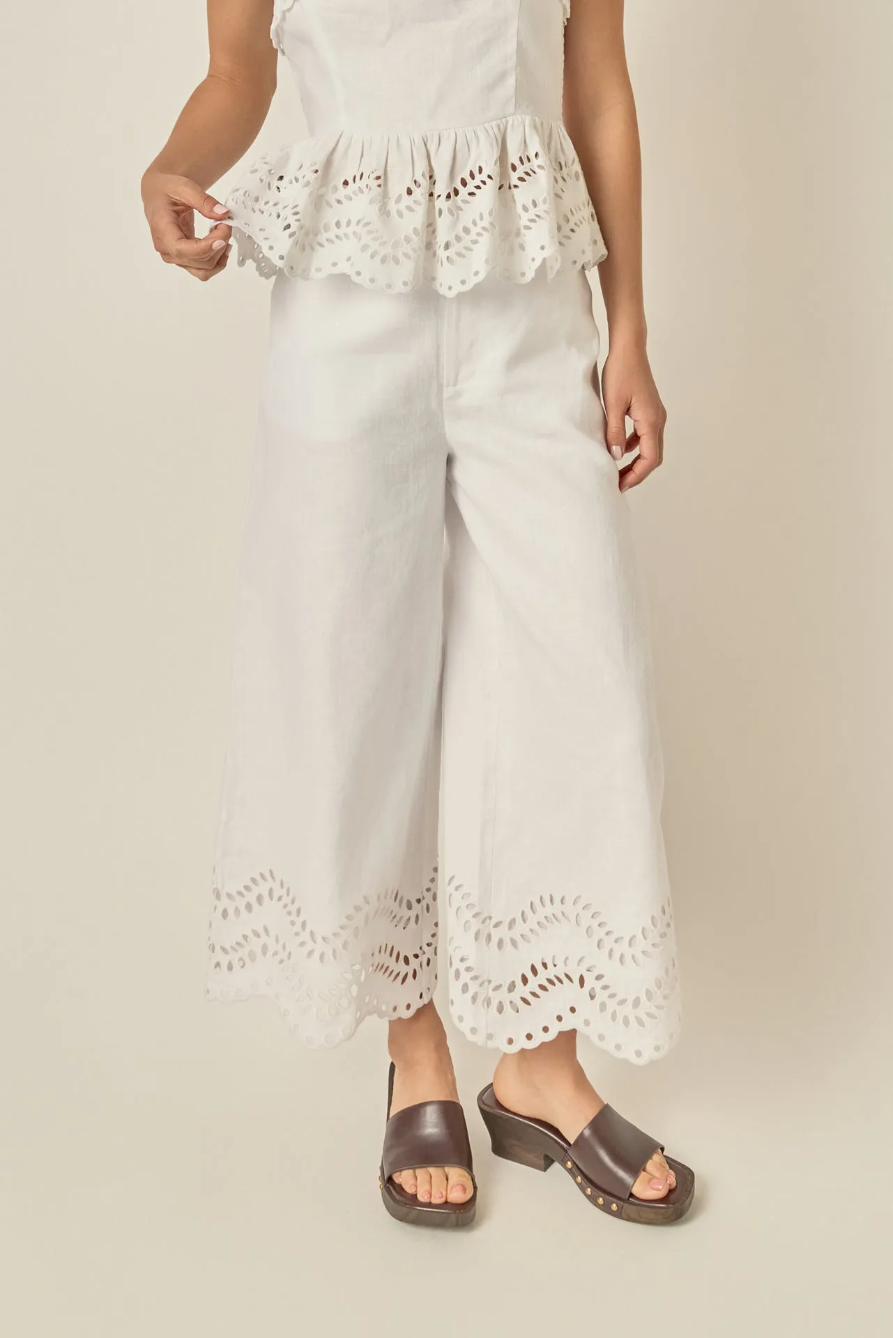 Eyelet Trim Linen Wide-Leg Pants sold by English Factory product image thumbnail 2