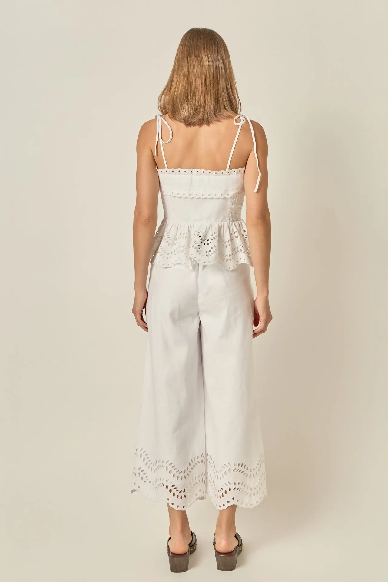 Eyelet Trim Linen Wide-Leg Pants sold by English Factory product image thumbnail 5