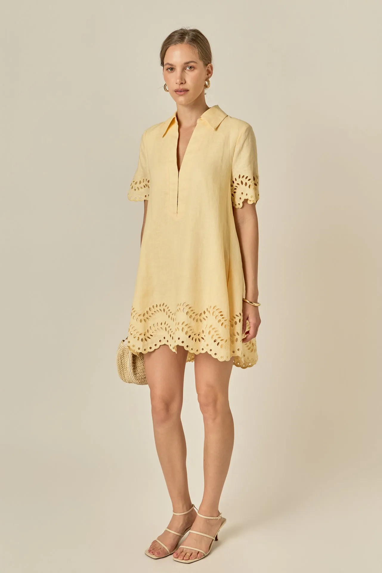 Eyelet Trim Linen Mini Dress sold by English Factory product image thumbnail 5