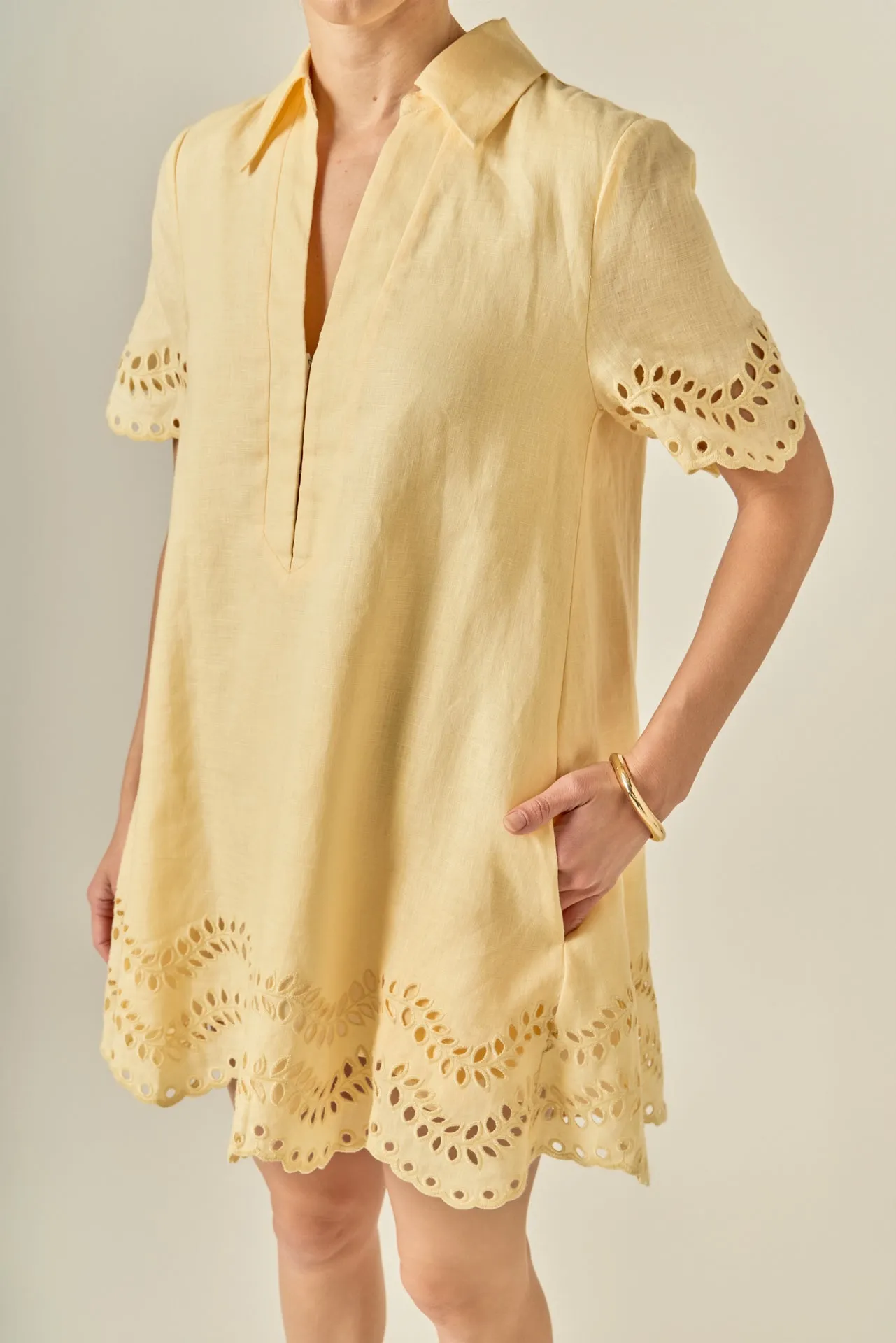Eyelet Trim Linen Mini Dress sold by English Factory product image thumbnail 3