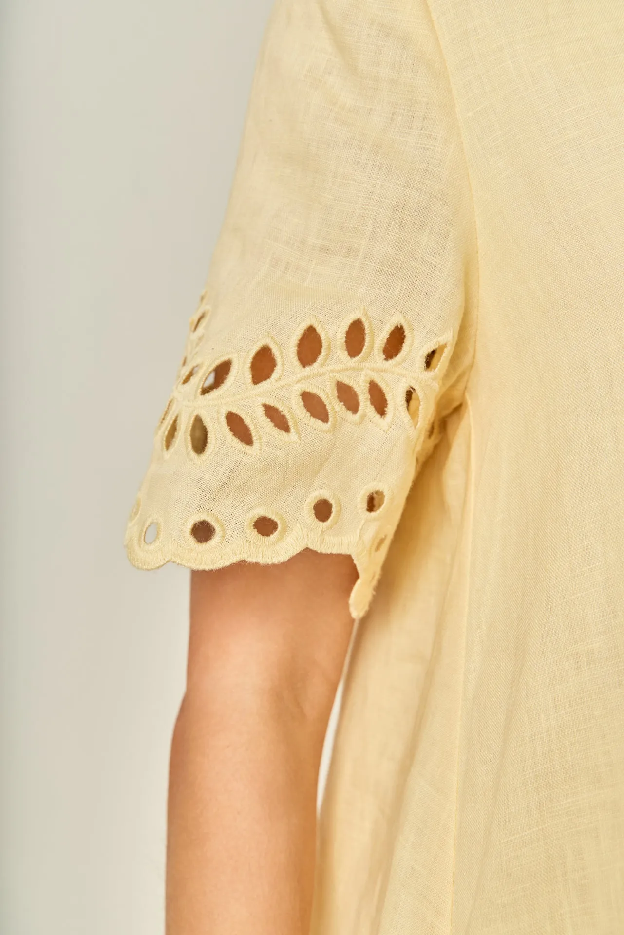 Eyelet Trim Linen Mini Dress sold by English Factory product image thumbnail 4