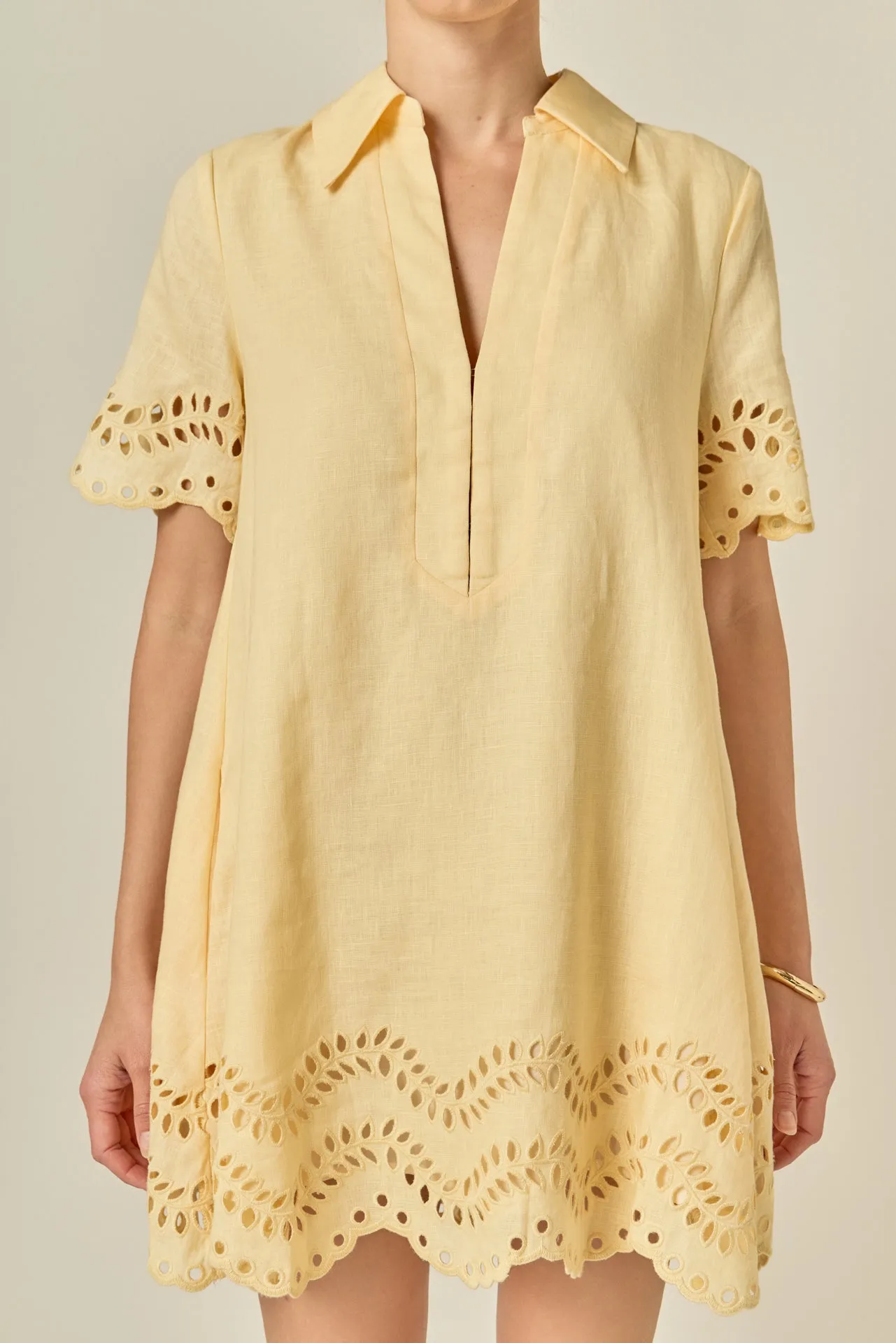 Eyelet Trim Linen Mini Dress sold by English Factory product image thumbnail 2