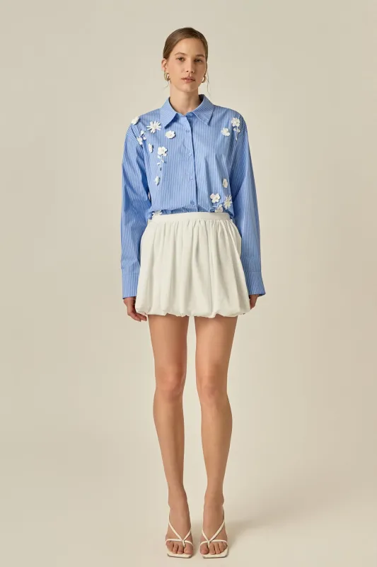 Floral Trim Striped Button-Up Shirt made by English Factory