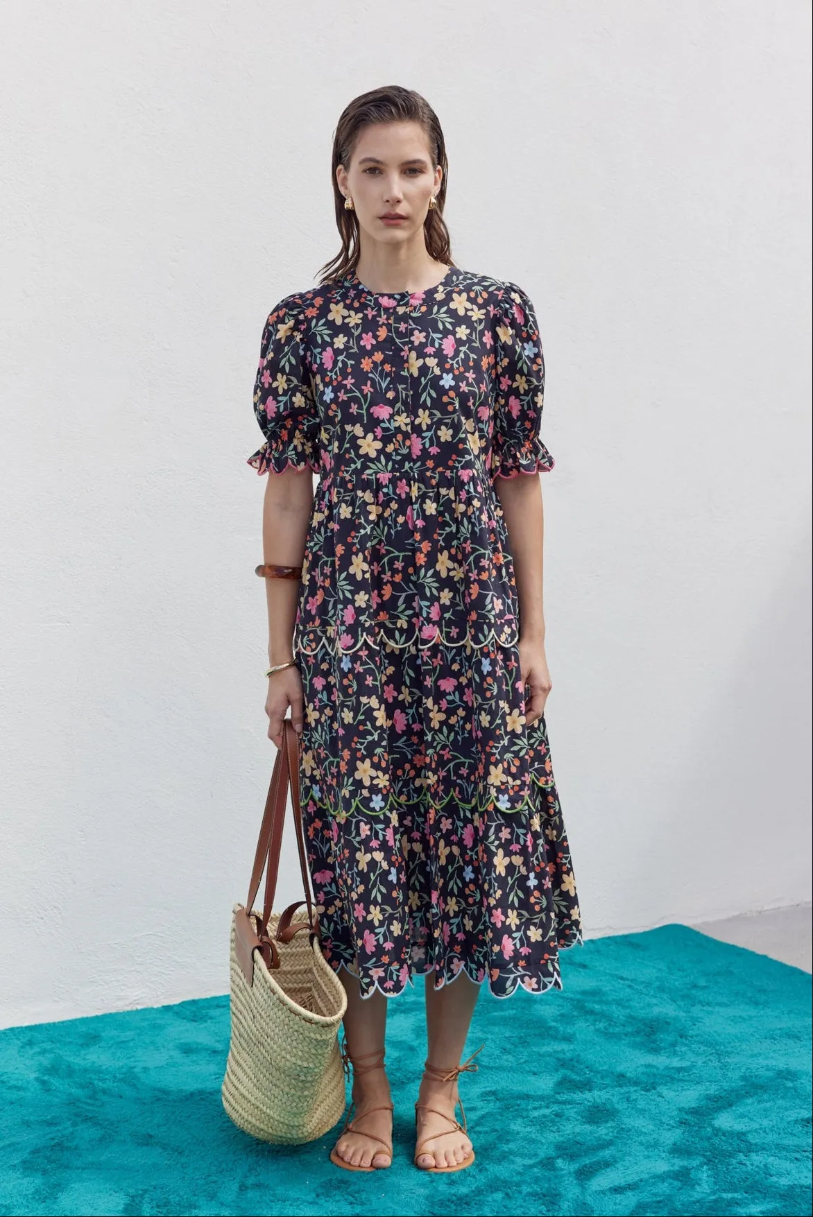 Floral Scallop Midi Dress sold by English Factory