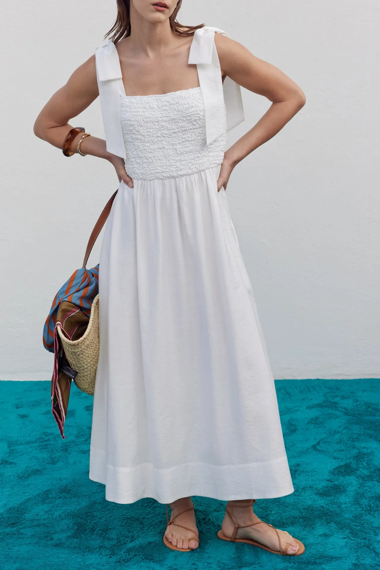 Smocked Bodice Bow Strap Midi Dress sold by English Factory product image thumbnail 2