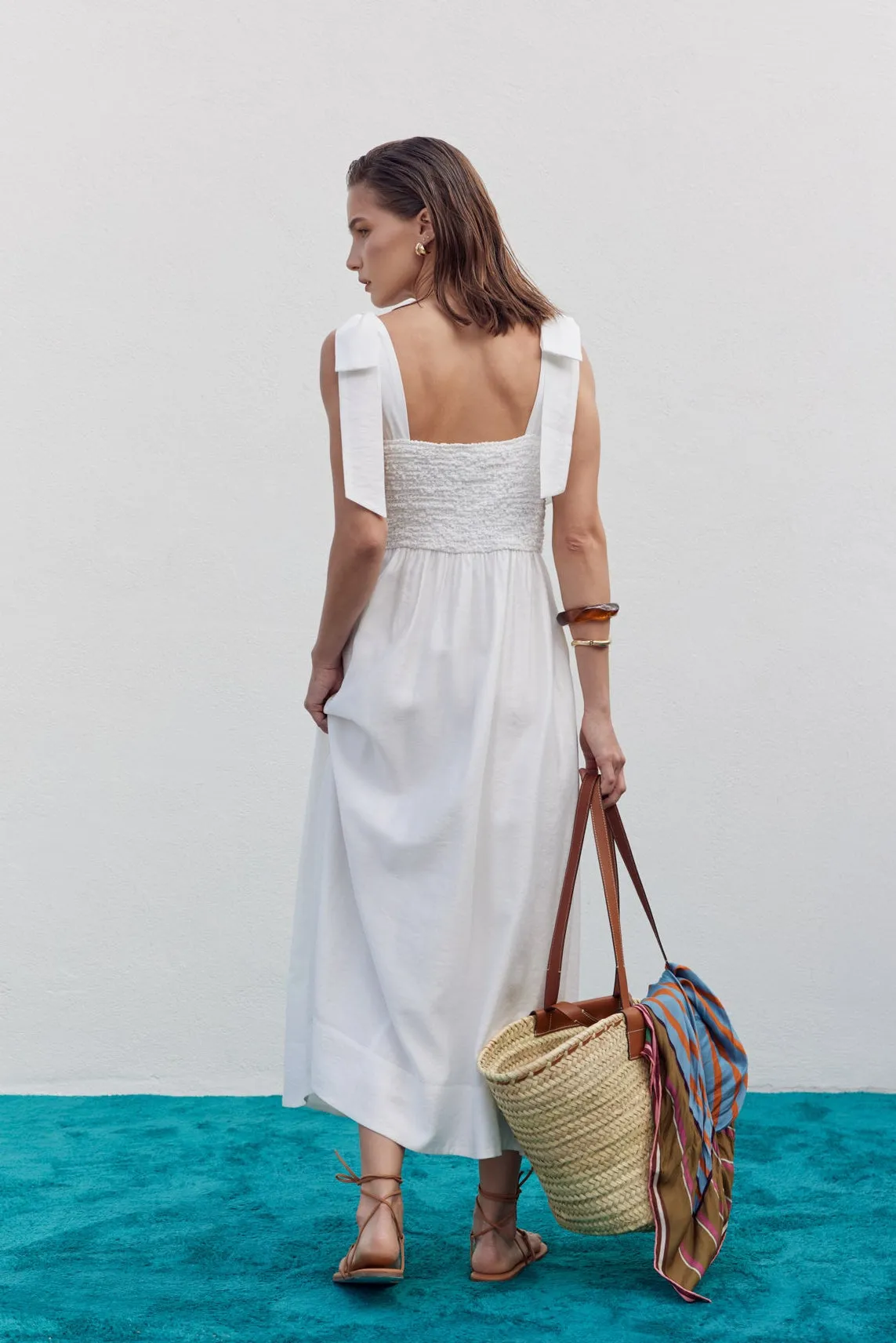 Smocked Bodice Bow Strap Midi Dress sold by English Factory product image thumbnail 4