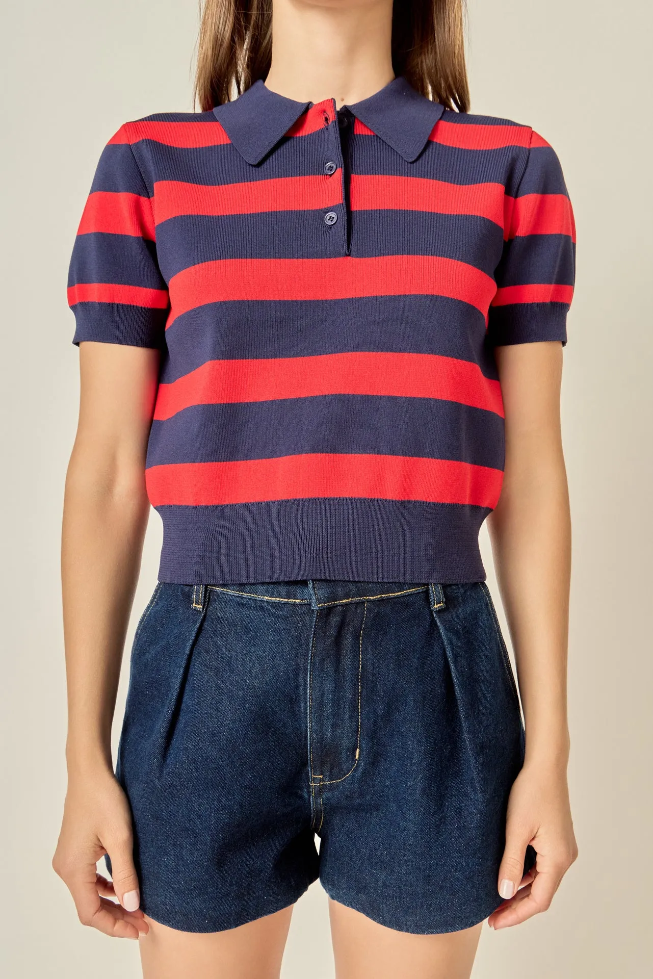 Rugby Stripe Cropped Polo sold by English Factory product image thumbnail 2