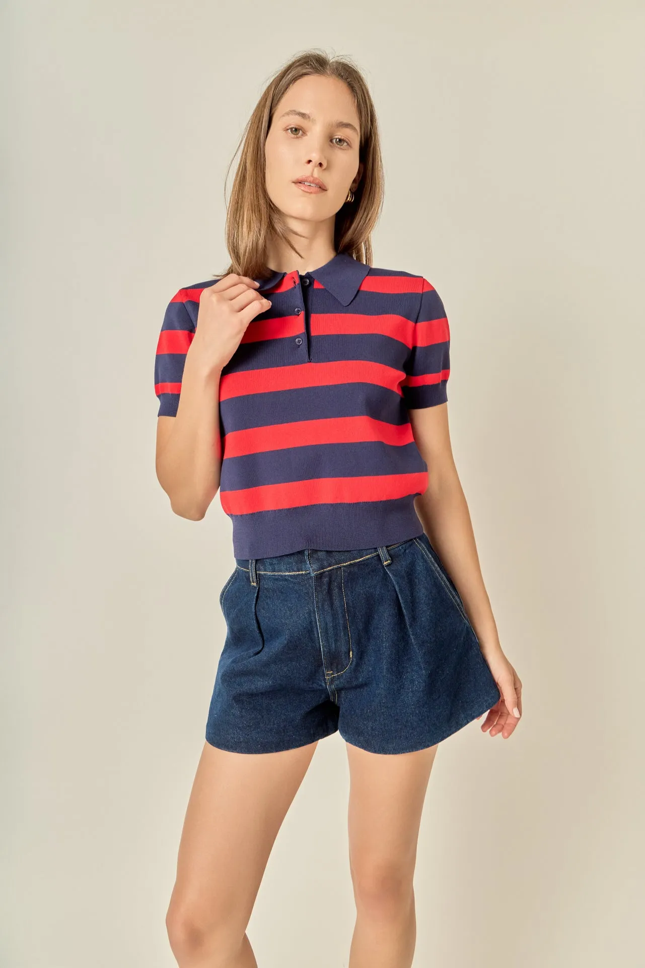Rugby Stripe Cropped Polo sold by English Factory product image thumbnail 5