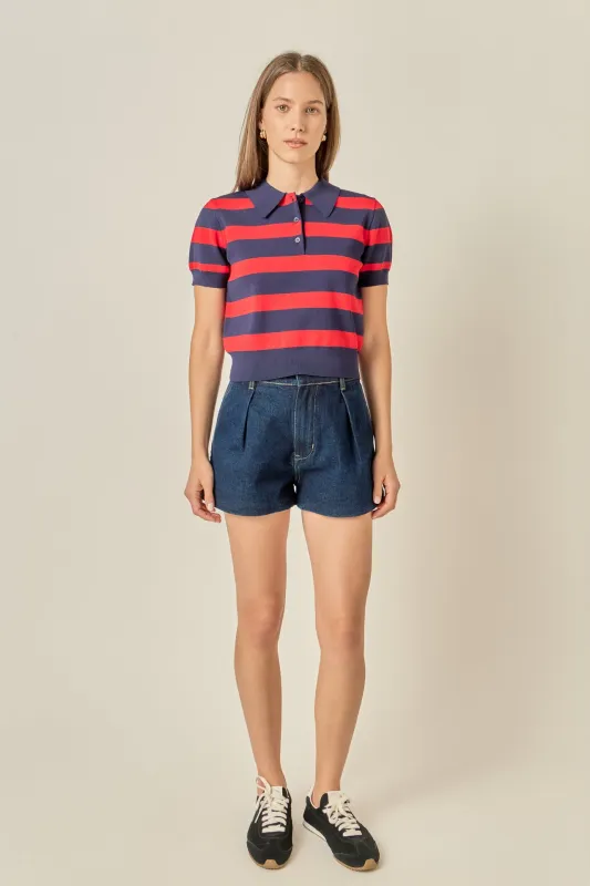 Rugby Stripe Cropped Polo made by English Factory