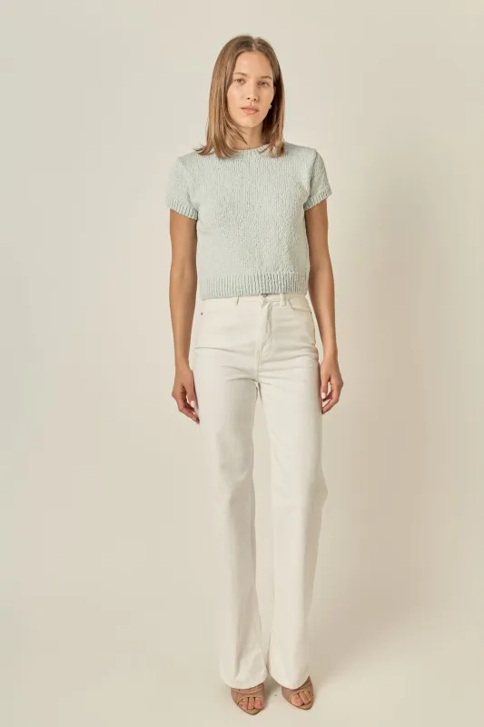 Textured Knit Crew Neck Top made by English Factory