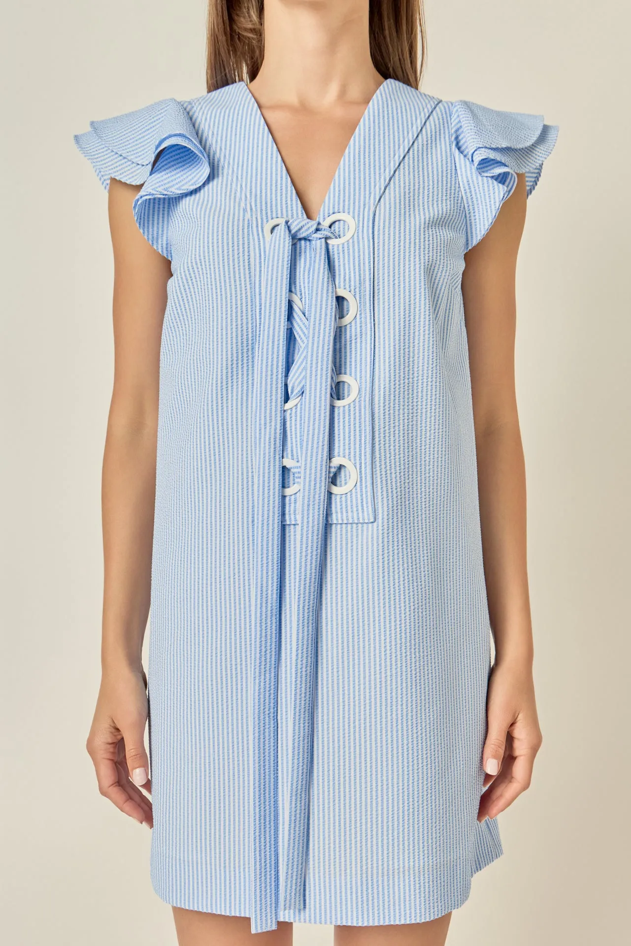 Lace-Up Seersucker Mini Dress sold by English Factory product image thumbnail 2