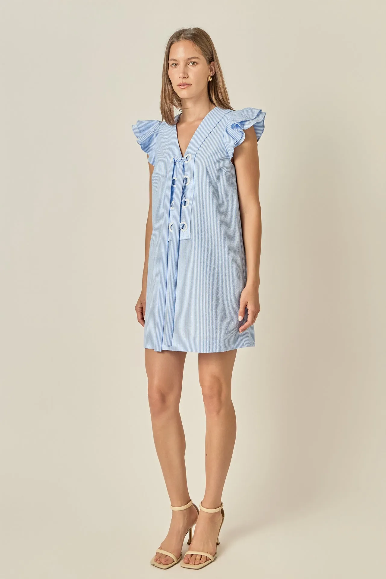 Lace-Up Seersucker Mini Dress sold by English Factory product image thumbnail 4