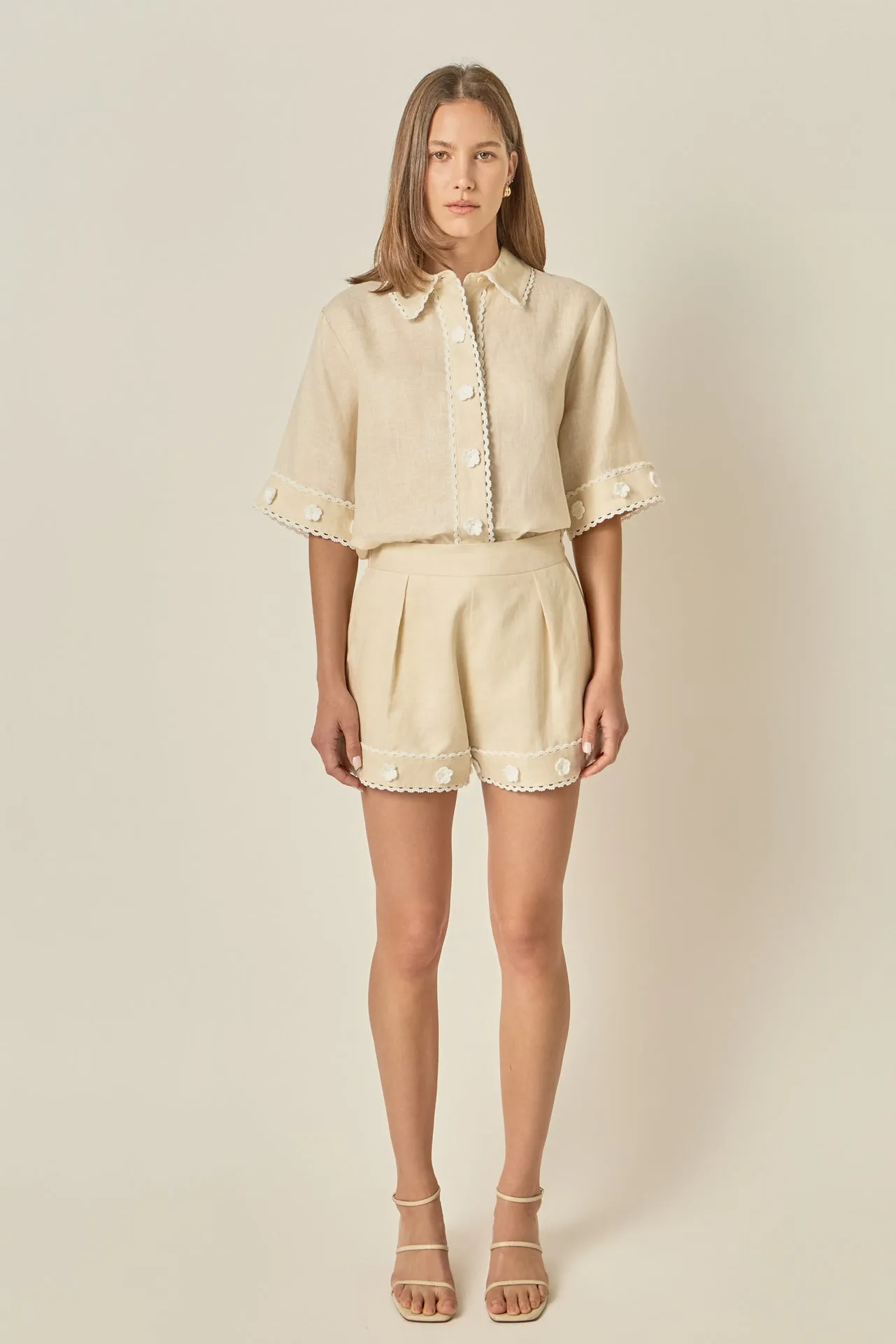 Fleur Trim Linen Shorts sold by English Factory product image thumbnail 3