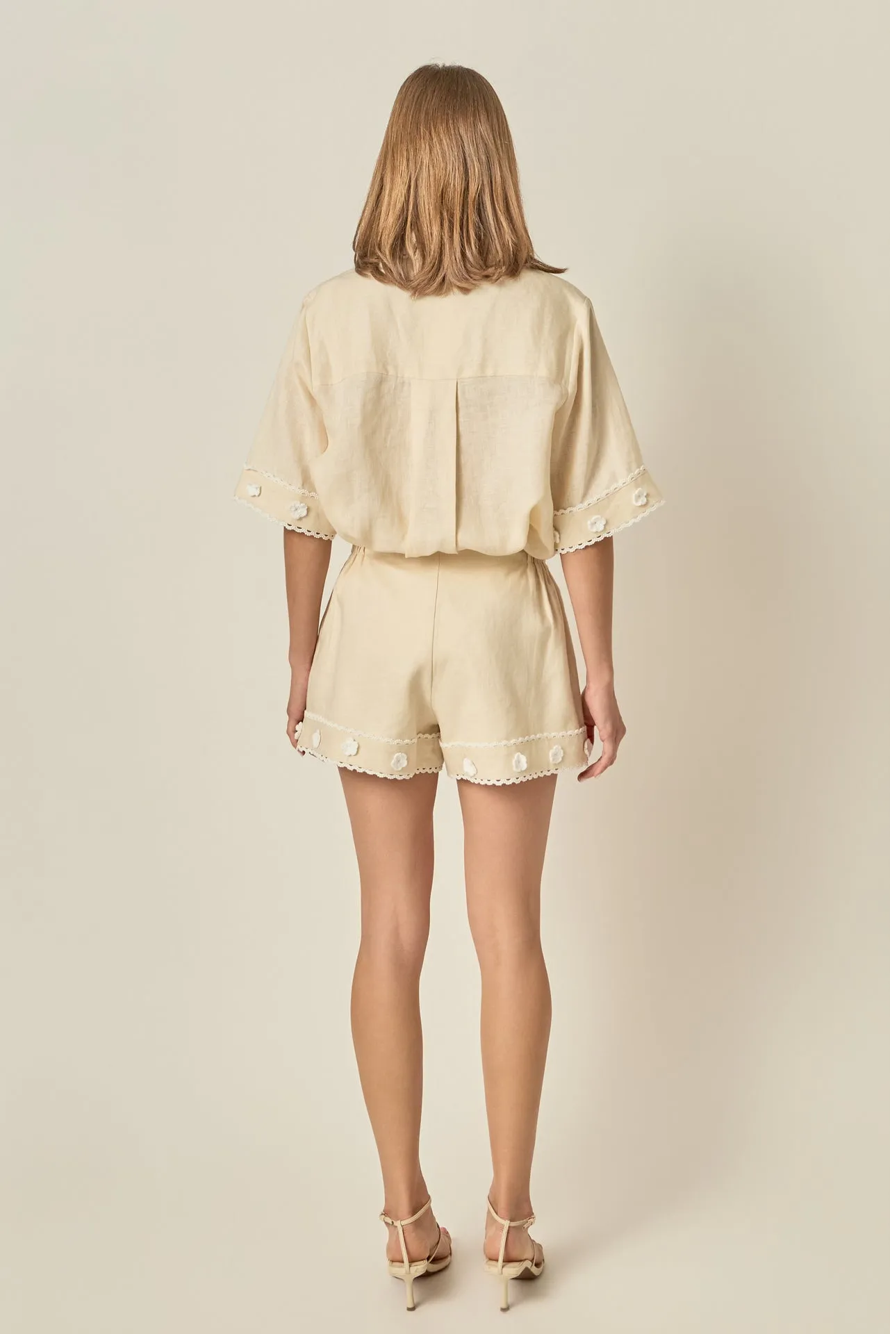Fleur Trim Linen Shorts sold by English Factory product image thumbnail 4