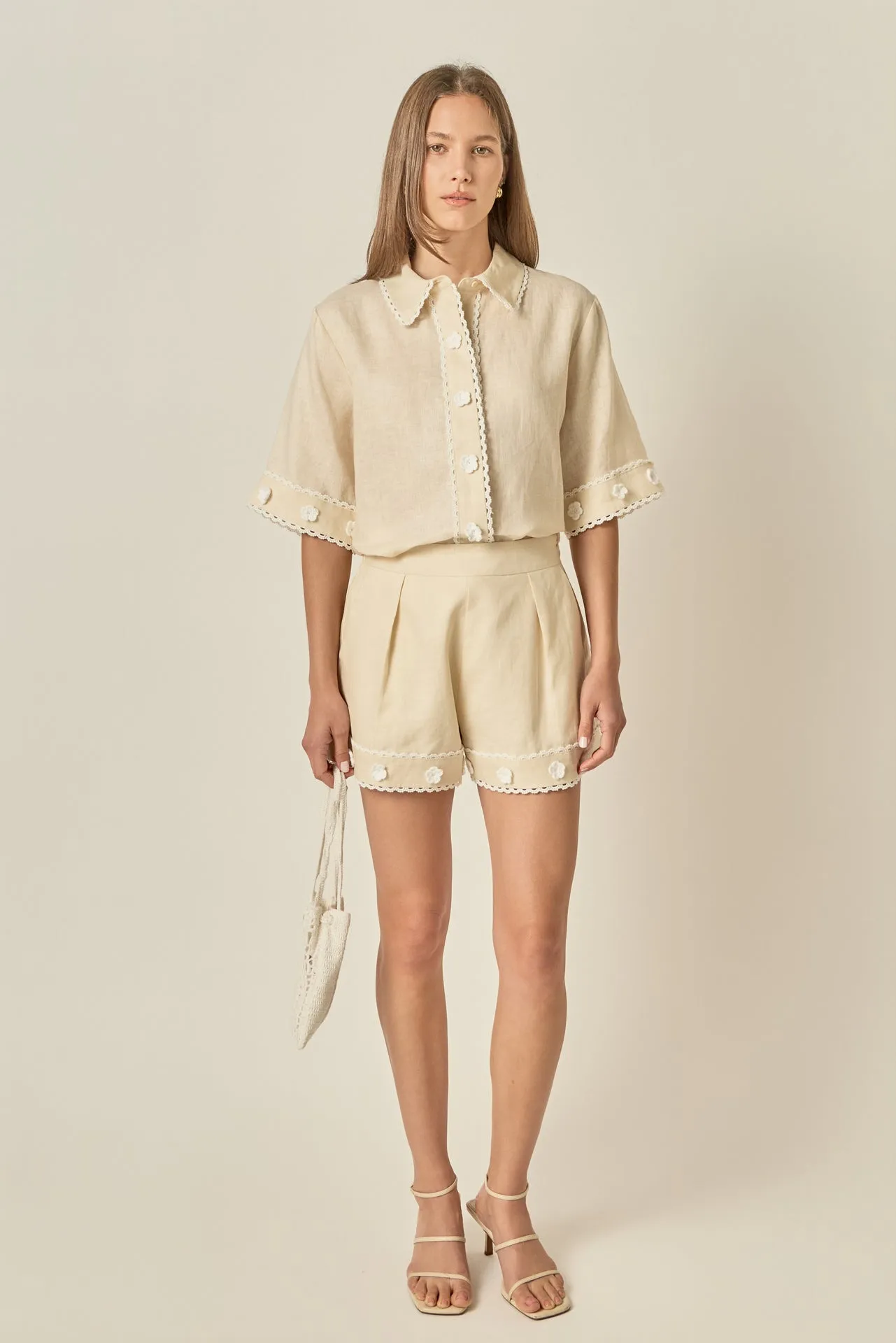 Fleur Trim Linen Shirt sold by English Factory