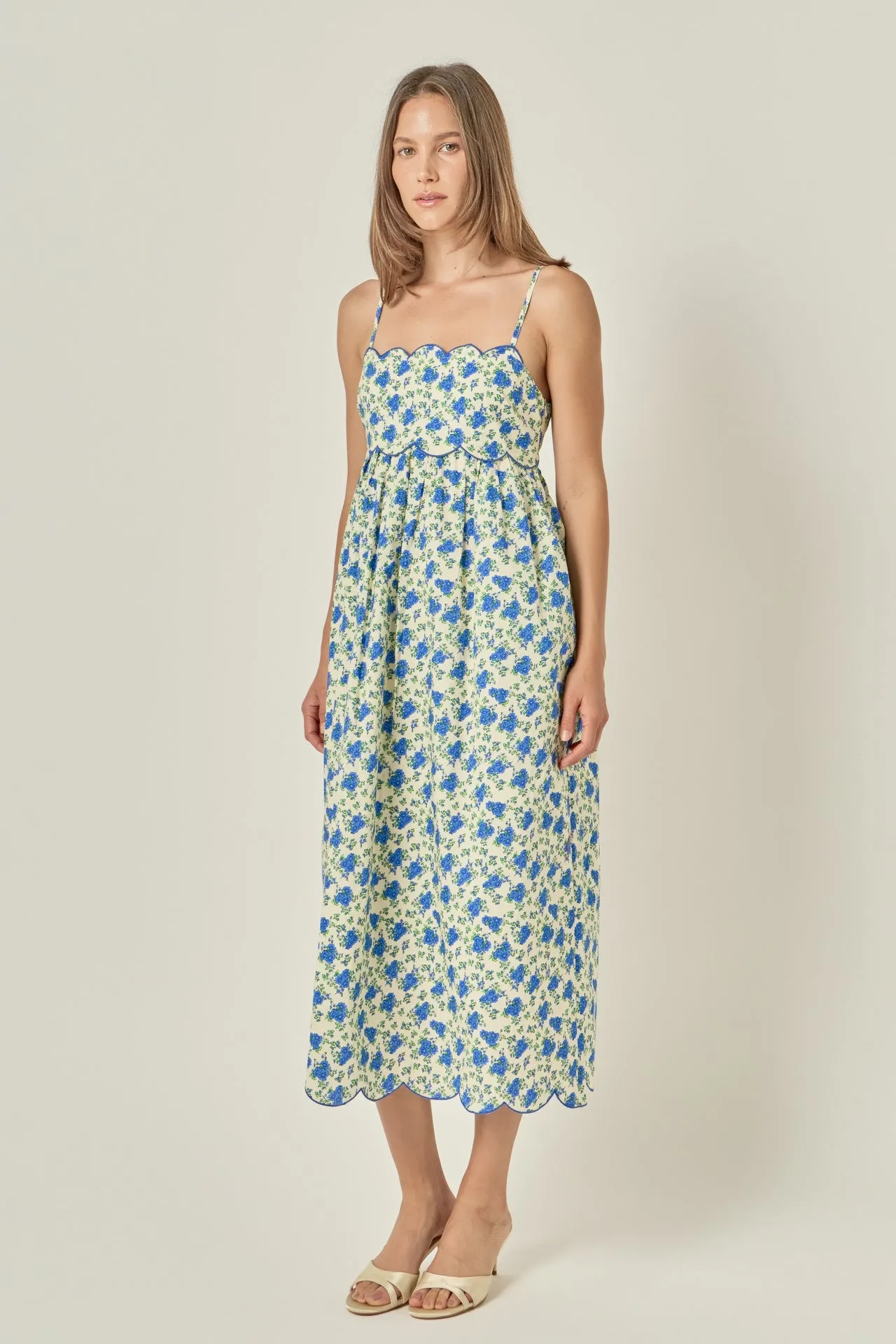 Ditsy Floral Scallop Detail Midi Dress sold by English Factory product image thumbnail 4