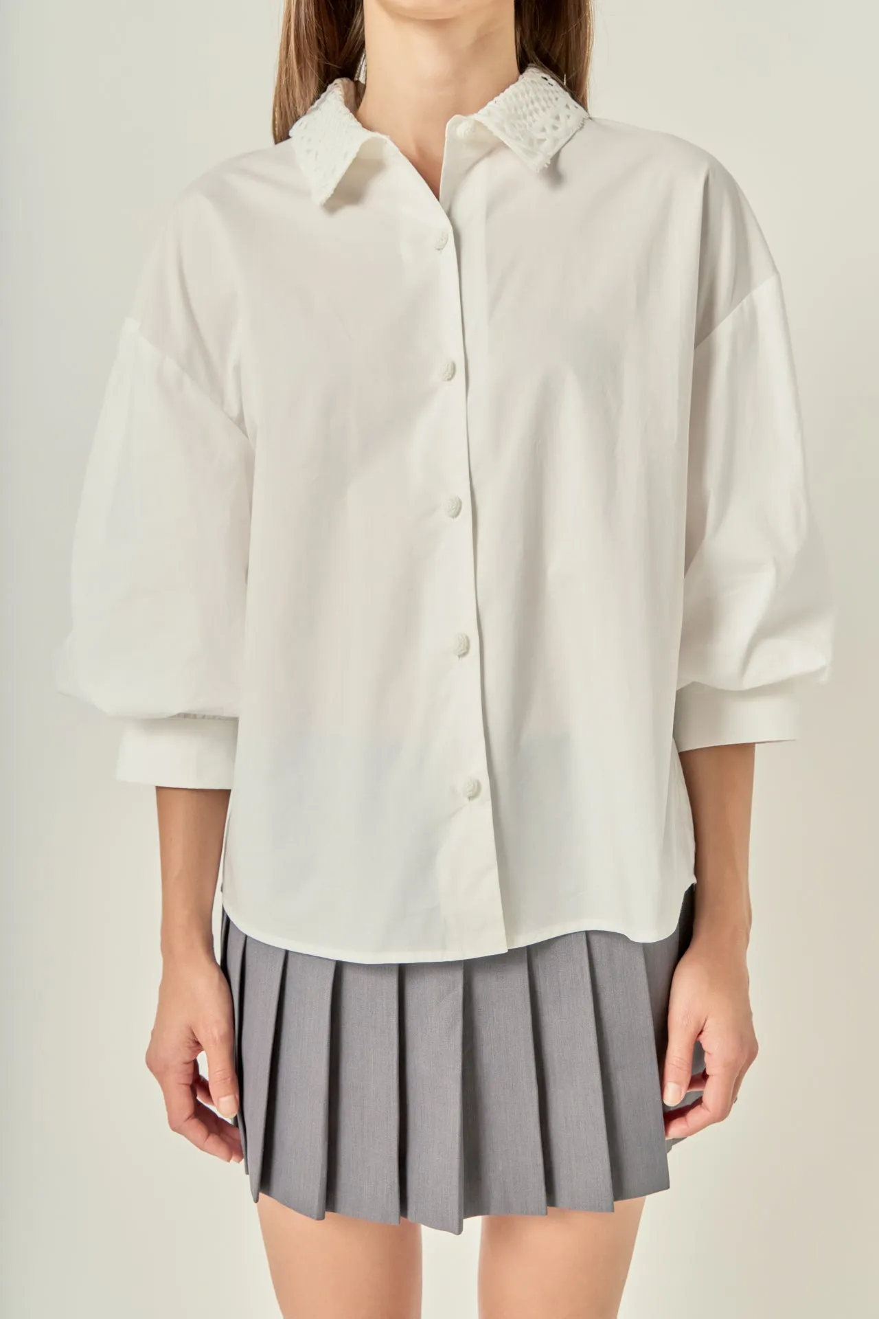 Lace Collar Balloon Sleeve Button-Up Shirt sold by English Factory product image thumbnail 2