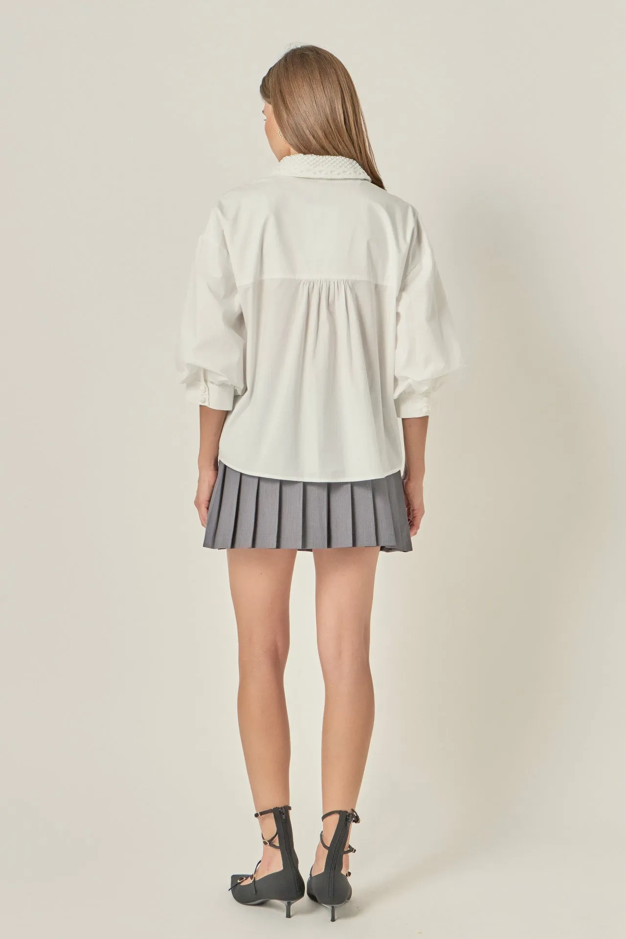 Lace Collar Balloon Sleeve Button-Up Shirt sold by English Factory product image thumbnail 5