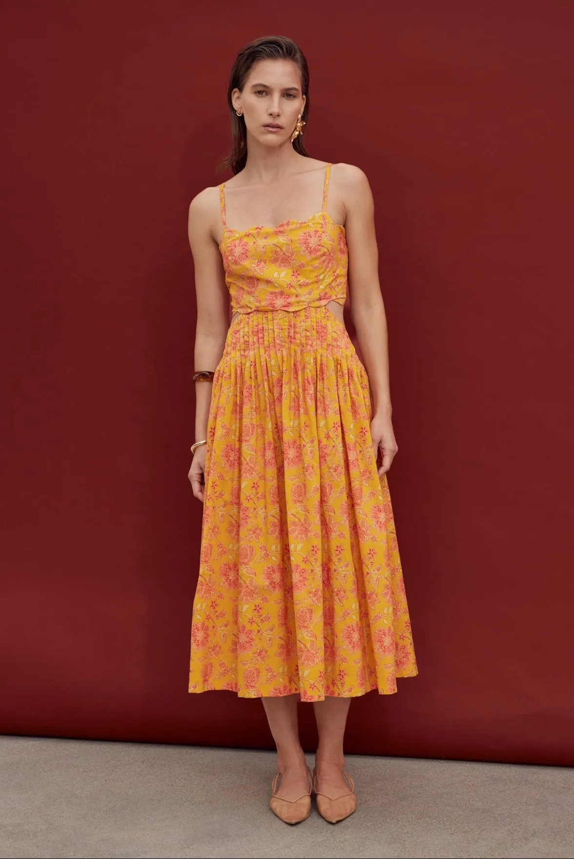 Sunset Bloom Scallop Midi Dress sold by English Factory