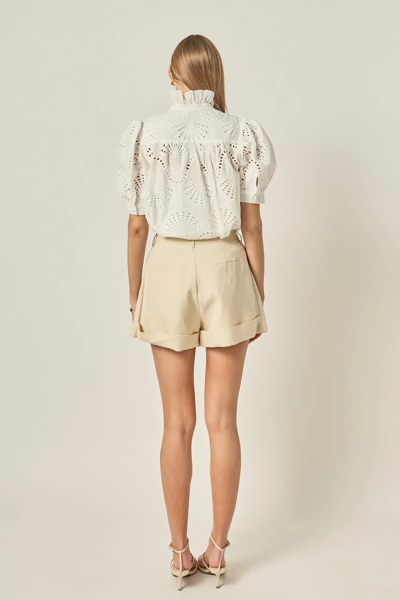 Eyelet Embroidered Ruffle Short Sleeve Shirt sold by English Factory product image thumbnail 4