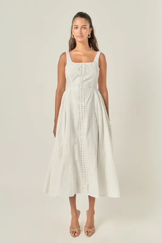 Embroidered Tie Detail Midi Dress made by English Factory