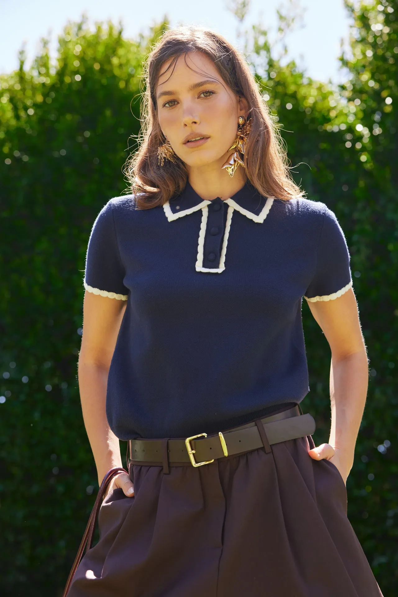 Scallop Trim Sweater Polo sold by English Factory product image thumbnail 5