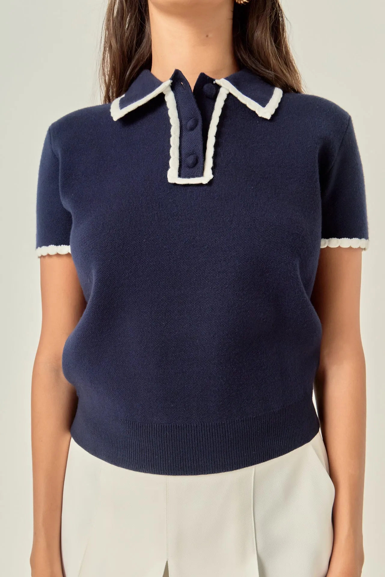 Scallop Trim Sweater Polo sold by English Factory product image thumbnail 2
