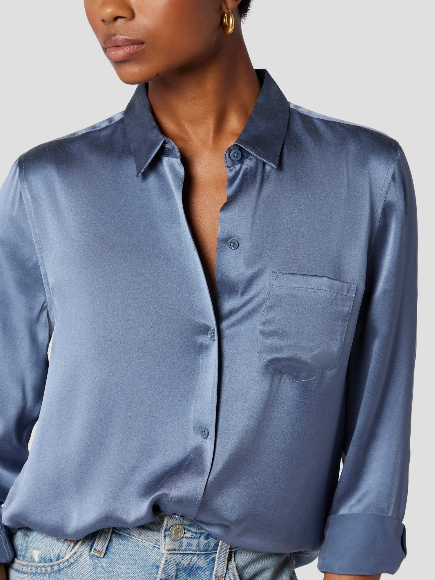 LEEMA SILK SATIN SHIRT WITH POCKET sold by Equipment product image thumbnail 3