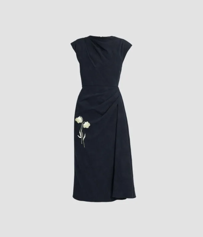 Flower Jacquard Draped Midi Dress sold by ERDEM