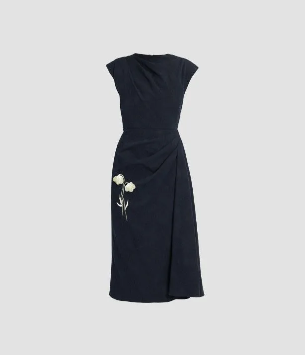 Flower Jacquard Draped Midi Dress sold by ERDEM