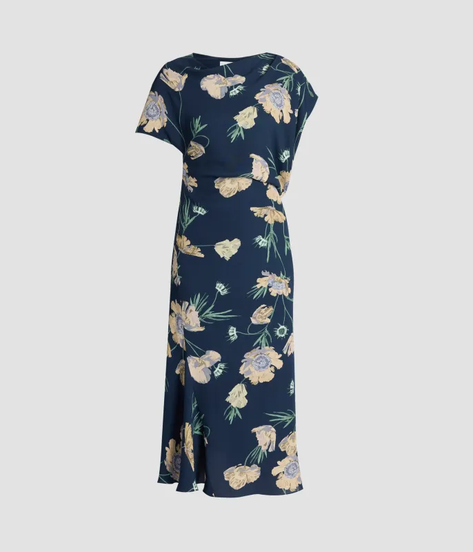 Floral Crepe Asymmetric Midi Dress sold by ERDEM