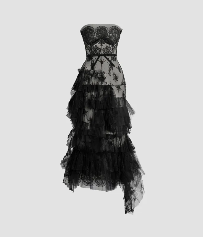 Pleated Lace Bustier Midi Dress sold by ERDEM