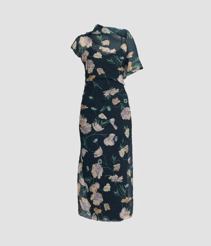 Floral Organza Cloque Asymmetric Midi Dress sold by ERDEM