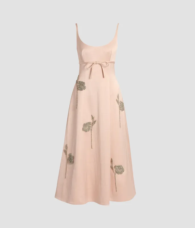 Embroidered Heavy Satin Sleeveless Midi Dress sold by ERDEM