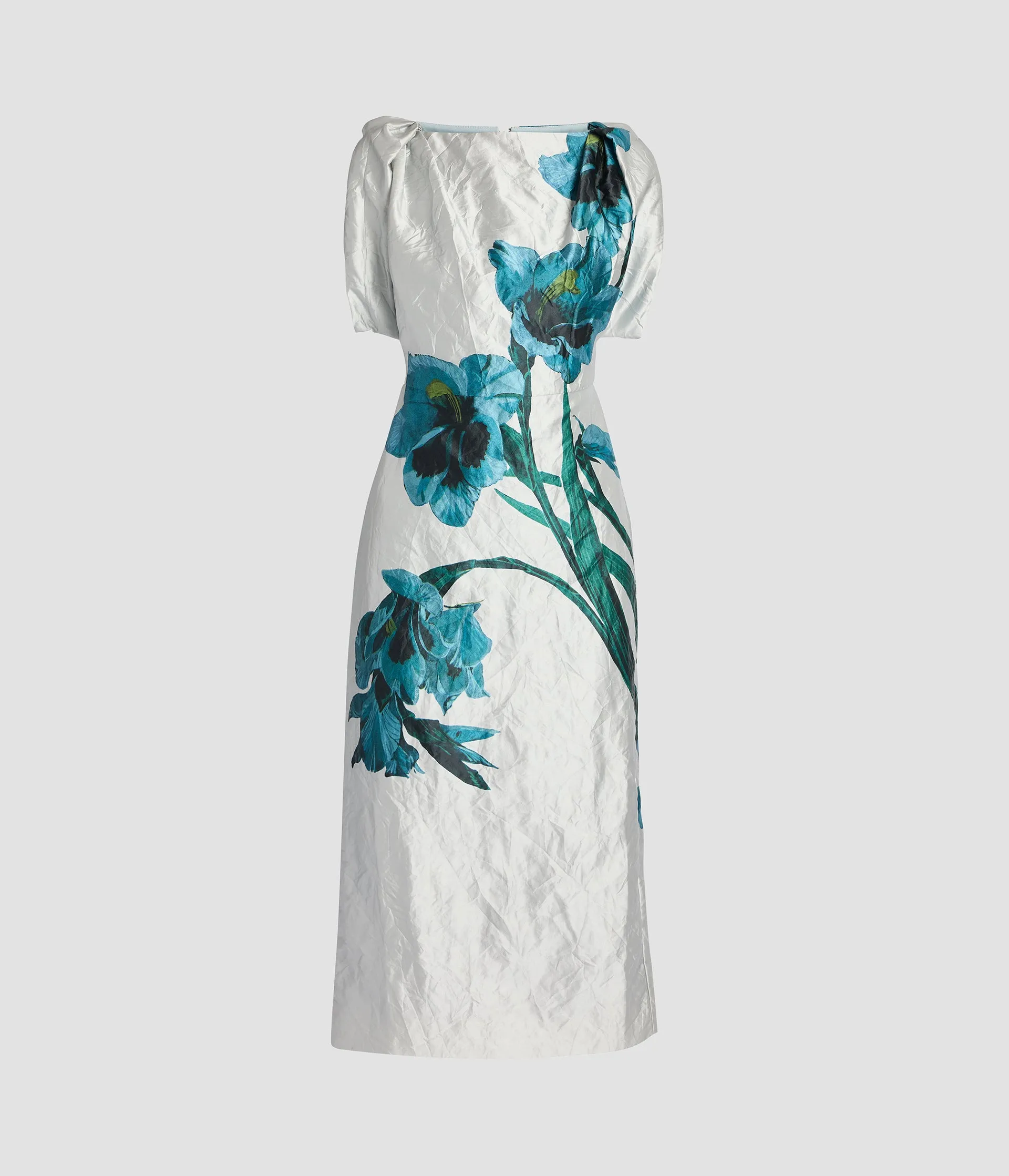 Floral Textured Satin Short Sleeve Midi Dress sold by ERDEM