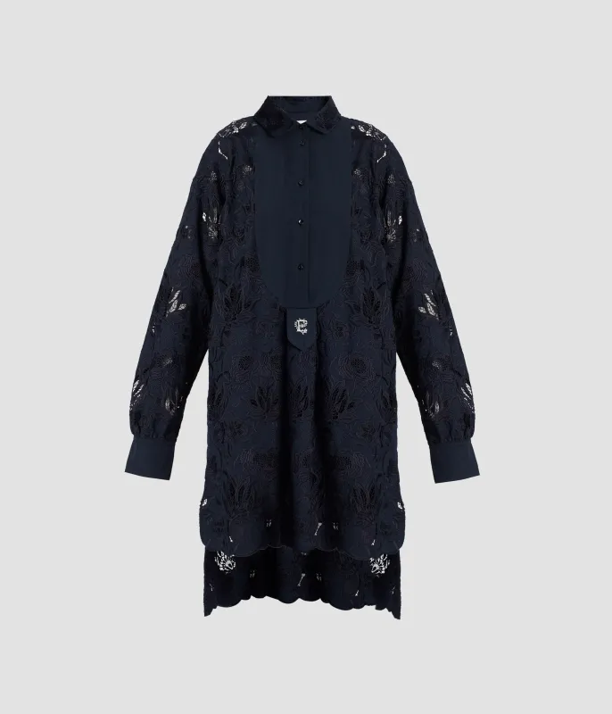 Floral Cotton Cutwork Long Sleeve Mini Shirt Dress sold by ERDEM