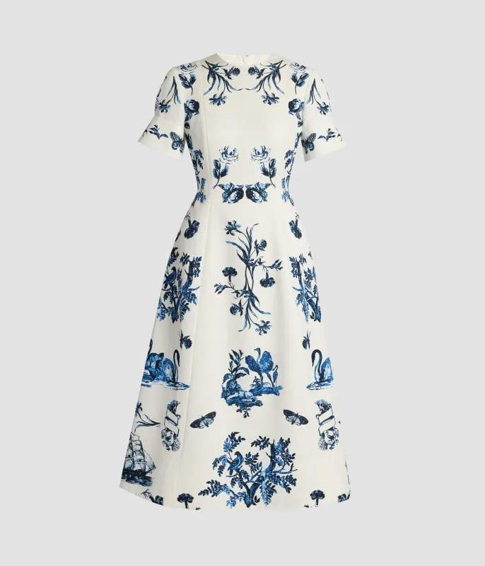 Floral Cotton Faille Short Sleeve Midi Dress sold by ERDEM