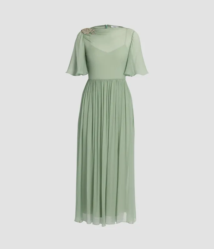 Embellished Silk Creponne Short Sleeve Midi Dress sold by ERDEM