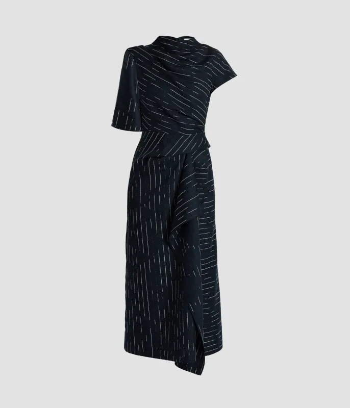 Stripe Tailoring Draped Midi Dress sold by ERDEM