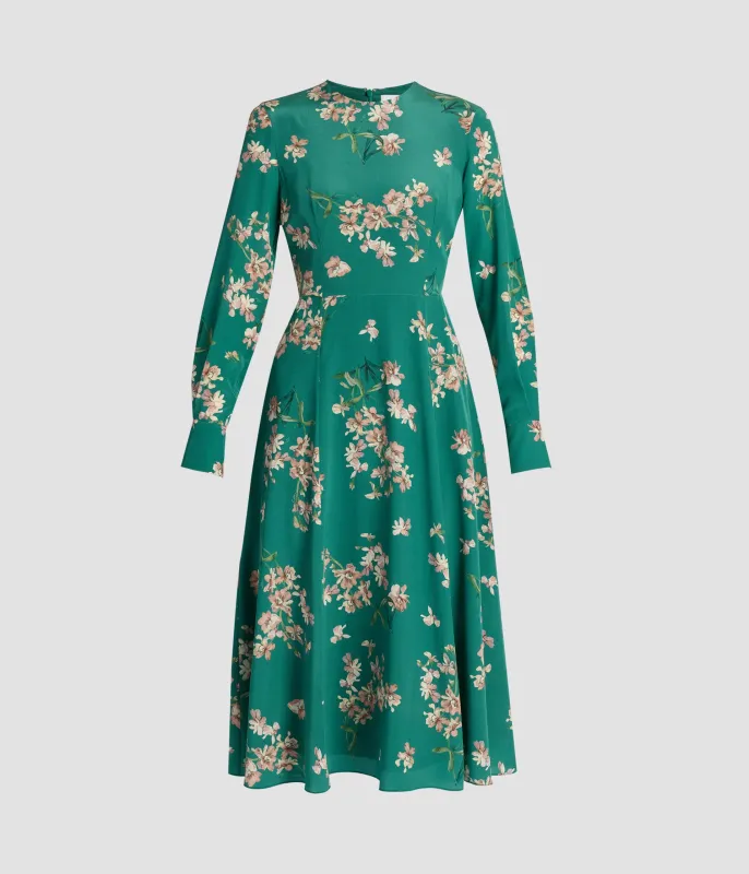 Floral Crepe De Chine Long Sleeve Midi Dress sold by ERDEM