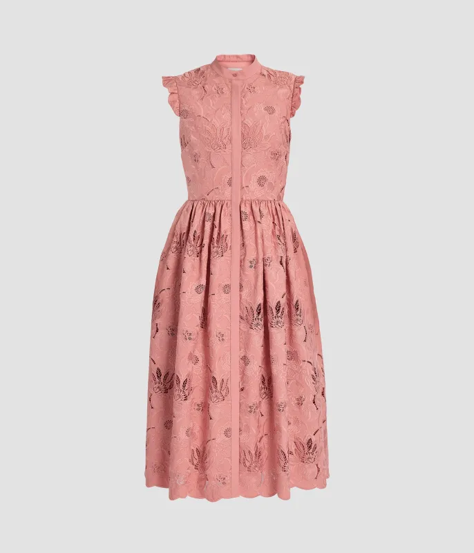 Floral Cotton Cutwork Sleeveless Midi Dress sold by ERDEM