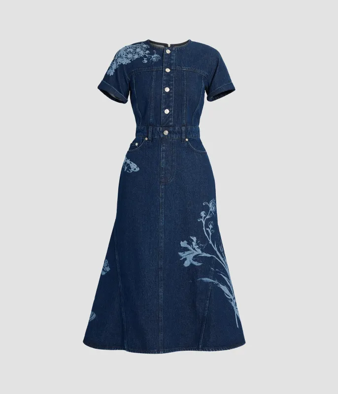 Indigo Denim Short Sleeve Midi Dress sold by ERDEM