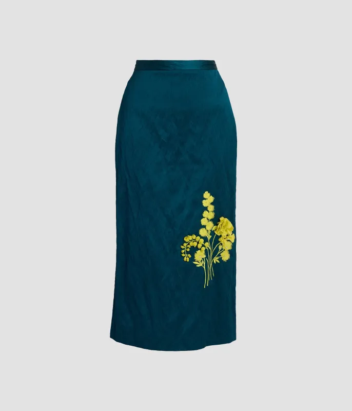 Embroidered Textured Satin Midi Pencil Skirt sold by ERDEM