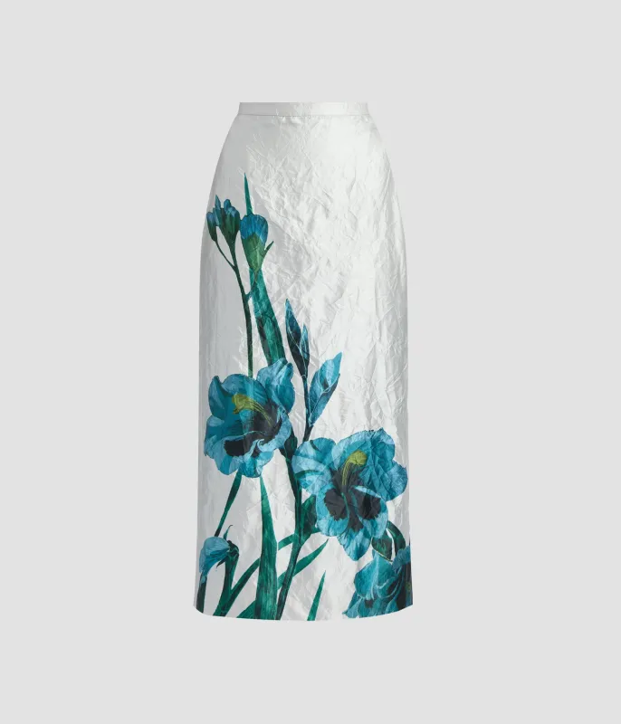 Floral Textured Satin Midi Pencil Skirt sold by ERDEM
